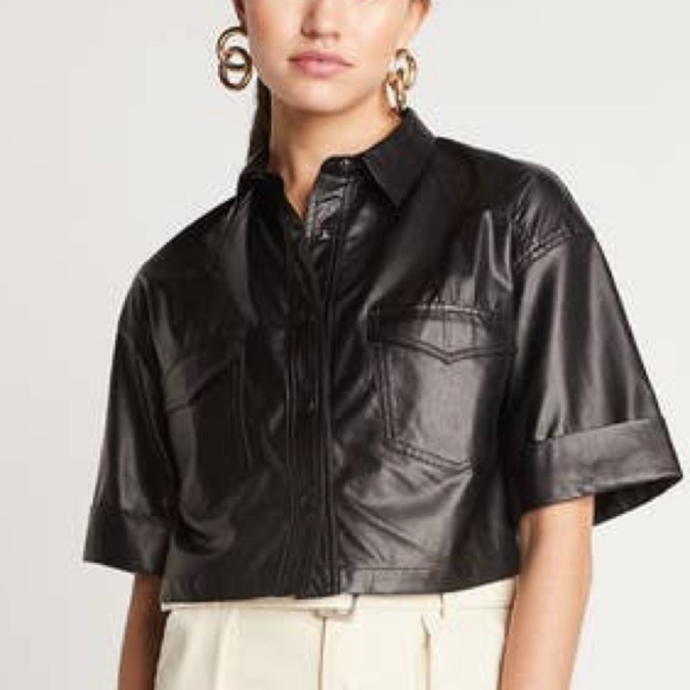 Choosy Cropped Leather Button Down